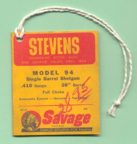 Stevens Savage 94 Hang Tag Repro. All Gauges-img-0