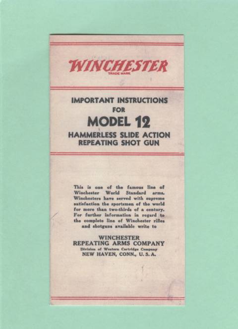 Winchester Model 12 Shotgun Manual Repro 1940-50's-img-0