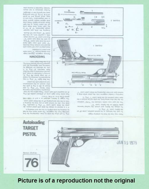 Beretta 76 Factory Instruction Manual Sheet Repro-img-0