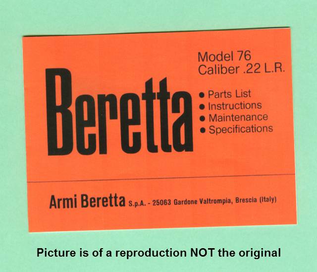 Beretta 76 .22 Pistol Factory Instr Manual Sheet-img-0