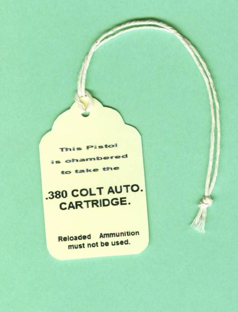 Colt .380 Hang Tag Reproduction-img-0