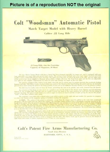 Colt Model Woodsman Series 2 Owners Manual Reproduction 