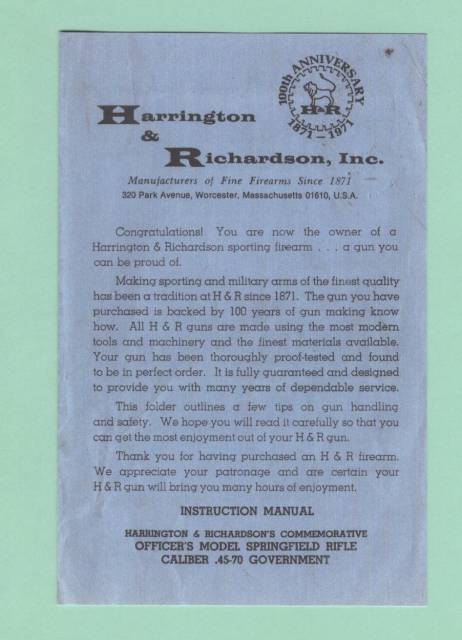 H&R Officers Model Springfield Rifle manual repro-img-0