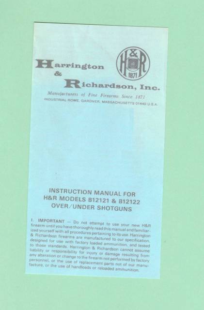 H&R B12121 & B12122 O/U Shotgun Manual Repro-img-0