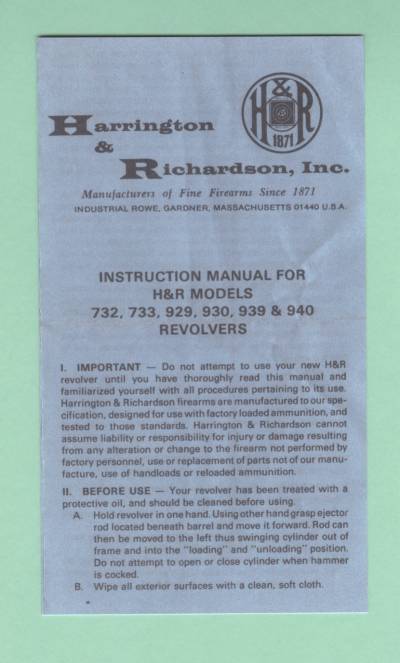 H&R Model 732, 733, 929, 930, 939 & 940 Manual-img-0