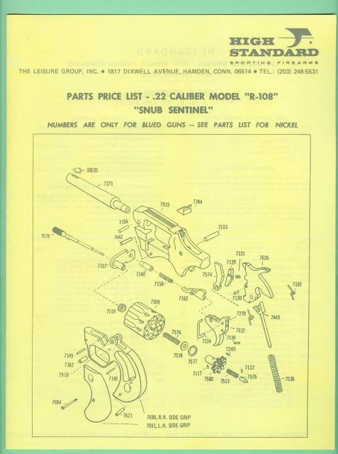 High Standard SNUB SENTINEL Factory Manual Repro-img-0