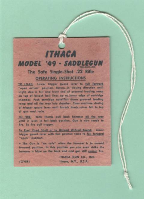 Ithaca Model 49 Saddlegun L.R. Hang Tag Repro-img-0