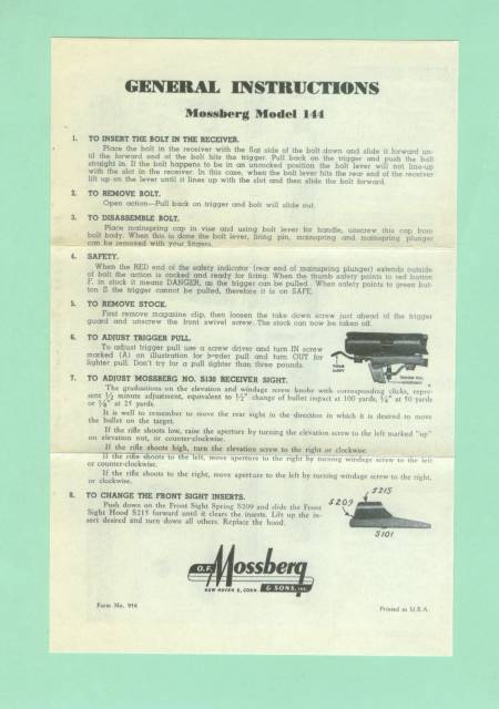Mossberg 144 Factory Instruction Manual Repro-img-0