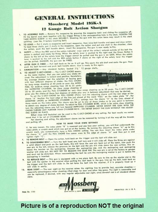 Mossberg 195K-A Factory Instruction Manual Reprodu-img-0