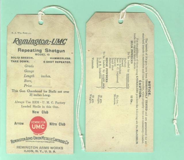 Remington Model 10 Hang Tag Repro-img-0