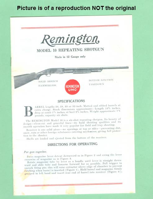 Remington Model 10 Later Factory Instr Manual Repr-img-0