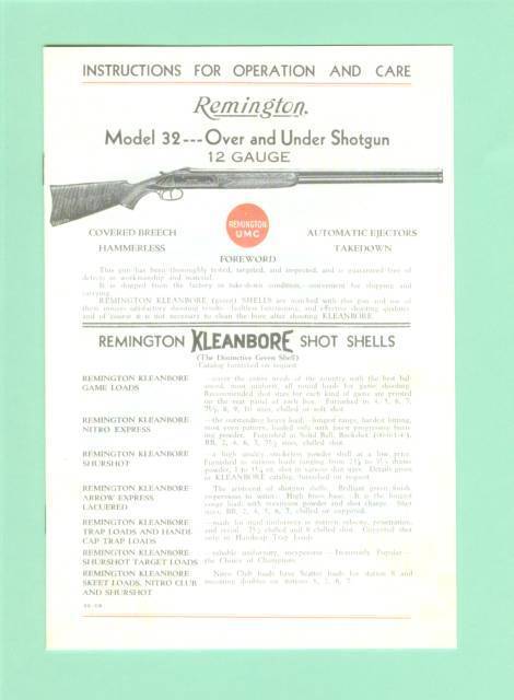 Remington Model 32 O/U Shotgun Manual Repro-img-0