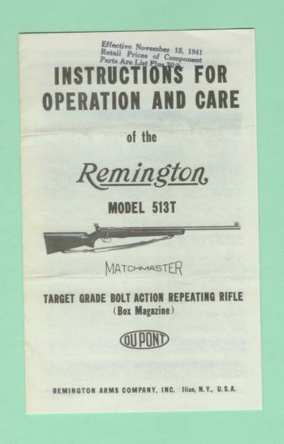 Remington Model 513T 50'sRifle Manual reproduction-img-0