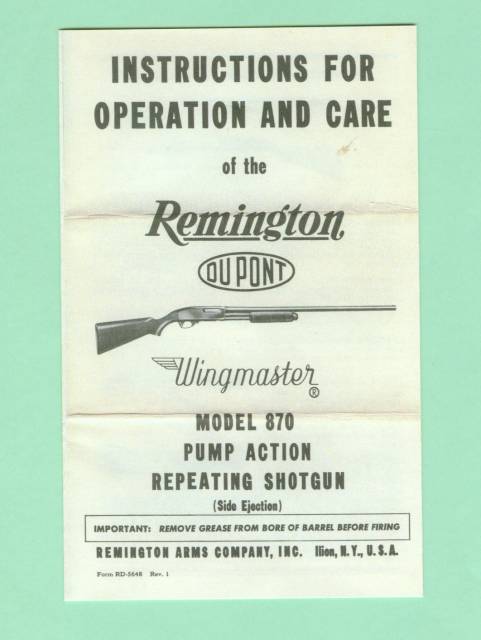 Remington Model 870 Manual Reproduction-img-0