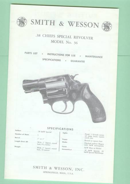 Smith & Wesson 36 EARLY Fac Owners Instr Manual R-img-0