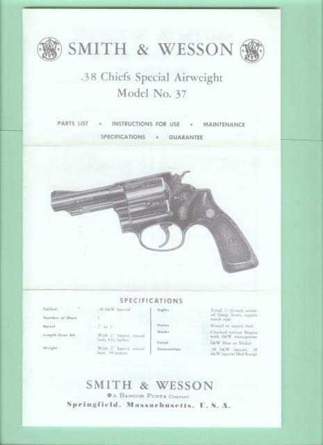 Smith & Wesson 37 .38 Chiefs Special  Manual Repro-img-0
