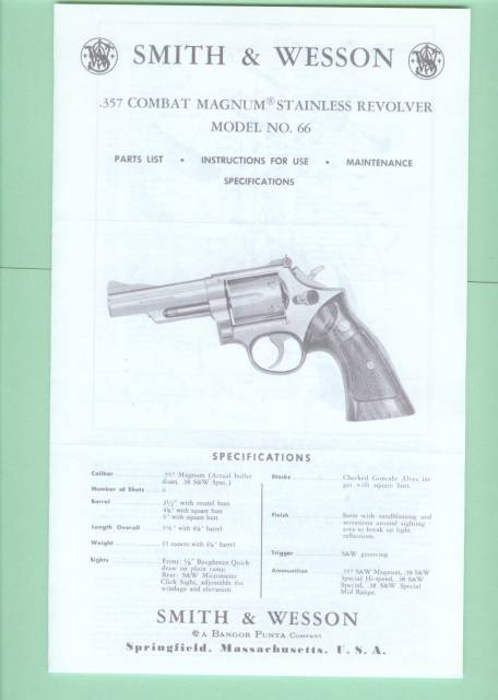 Smith & Wesson 66 .357 Combat Magnum Manual Repro-img-0