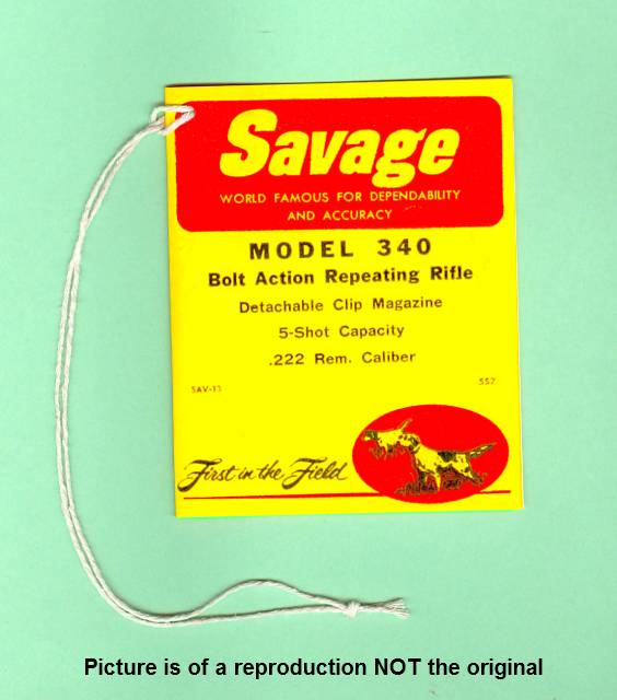 Savage Arms 340 222 Rem. Hang Tag/Manual Rep-img-0