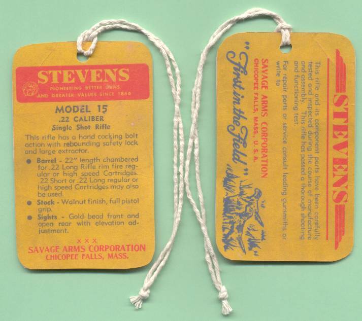 Stevens (Savage) Model 15 Hang Tag Reproduction-img-0