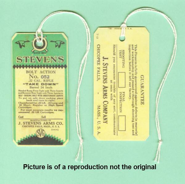 J. Stevens 52 Hang Tag Reproduction-img-0