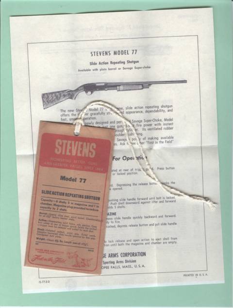 J. Stevens Model 77 Shotgun Hang Tag Reproduction-img-0