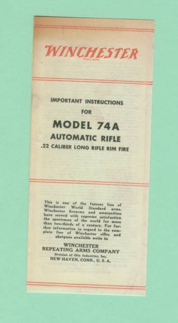 Winchester Model 74A Manual Reproduction-img-0